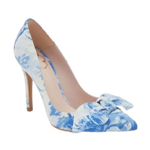 New Ted Baker Ryanah Heels 6.5 Blue White Floral Bow Pumps - Picture 1 of 8